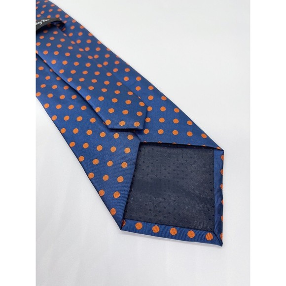 MULBERRY TREE Navy Orange Polka Dots 100% SILK Men's XL Extra Long Tie Broncos - Picture 4 of 4